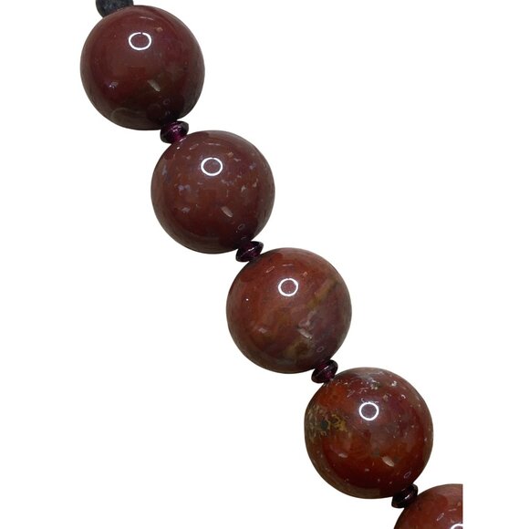 Red Jasper & Rhyolite Beaded Necklace With Silver Clasp - Picture 8 of 14